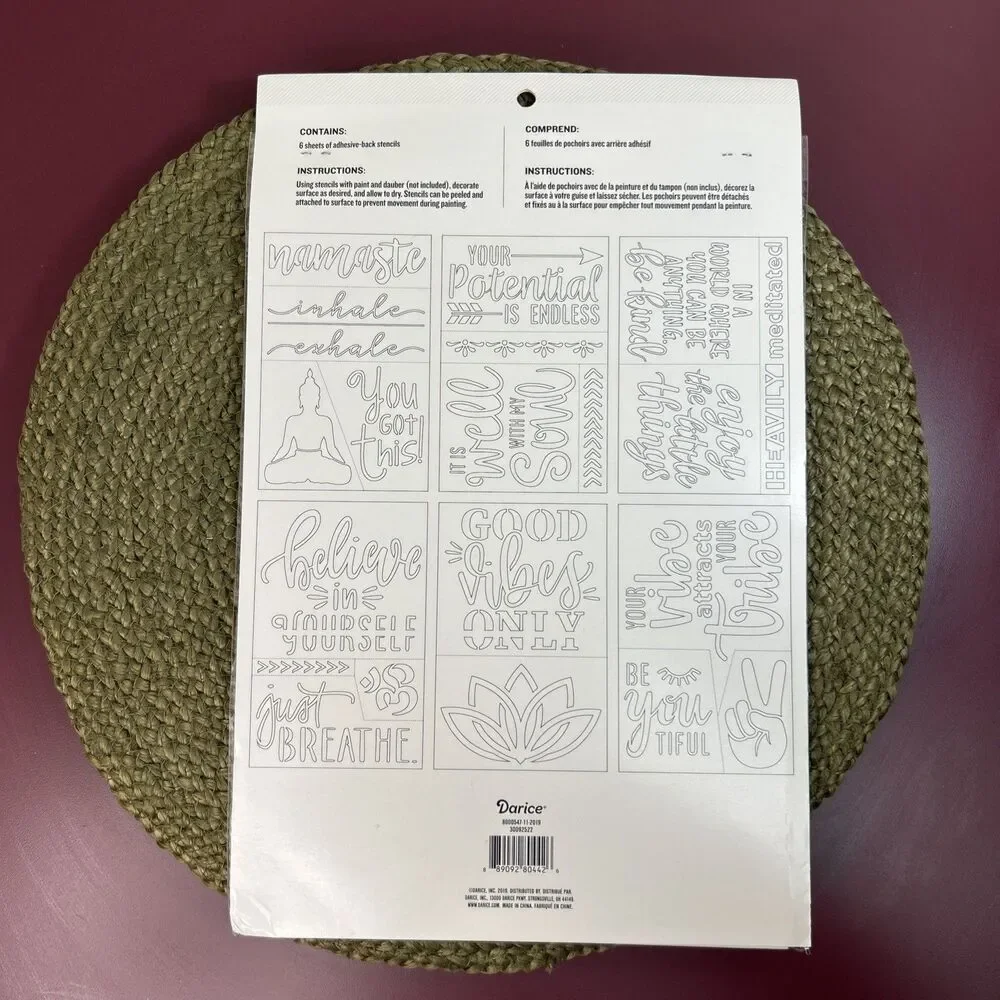 Darice Inspirational Mantras Adhesive Back Stencils 6 Large Sheets 11x17” NEW